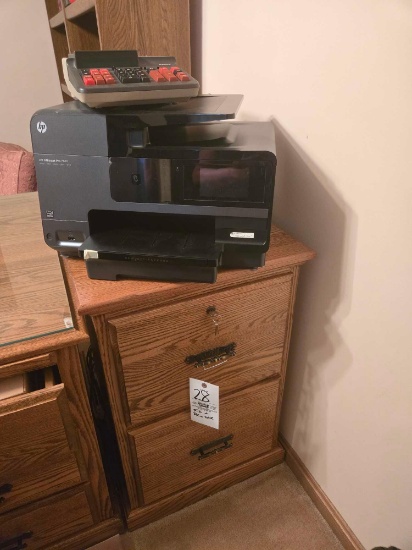 Oak File Cabinet w/ HP 8620 Printer