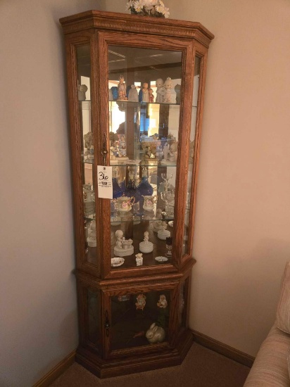 Lighted Oak Corner Curio Cabinet