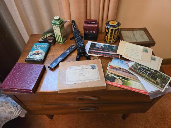 Tobacco Tins, Cast Iron Recorcker, Post Cards, Banks