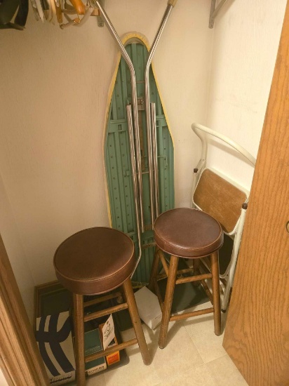 2 Bar Stools, Step Stool, Ironing Board