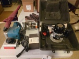 Craftsman Router, Makita Belt Sander and Extra Belts, Bench Vise, Black & Decker Jig Saw