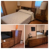 Dixie 6pc Mid Century Modern Bedroom Suite & 2 Lamps