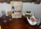 Wine rack, tea pots, stemware glasses (10 each)
