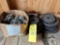 assorted hitch balls, and dumbbell weights