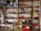 contents on garage shelf, grease gun, work lights, hardware, etc