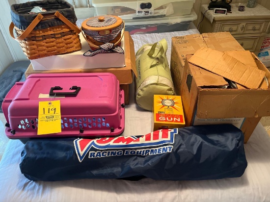 lawn chair, pet cage, Christmas, Longaberger baskets