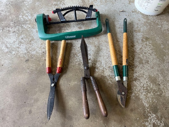 pruners, lawn sprinkler