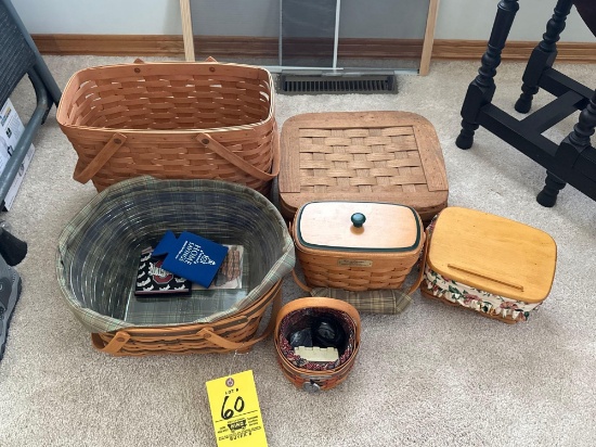 5 Longaberger baskets, 1 picnic basket