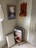 comforter, stool, oil on board painting