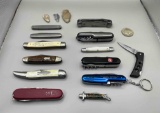Pocket cutlery, flint artifacts, 1966 half dollar