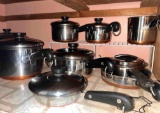 Revere Ware copper clad pot & pan set, 10 total