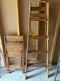 wooded chair and Davidson 5 ft ladder
