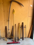 Hands saws, axes, squeegee, sickle, pickaxes, post sinker/pounder