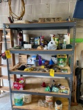 contents on shelf, jumper cables, golf balls, tools, etc