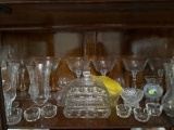 Victorian patterned honey dish, clear wheat glass, other clear glass pieces