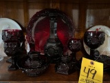 Avon Cape Cod Ruby Red Glass Set Candle Holders, plated, clear glass
