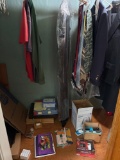 contents in closet, suits, clothes, craft-ware, humidifier, teas set