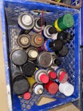 Large assortment of spray cans, and milk crates