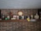 Ash Bucket & Basement Fireplace Mantle Contents - Steins, Decanters, & Small Decor