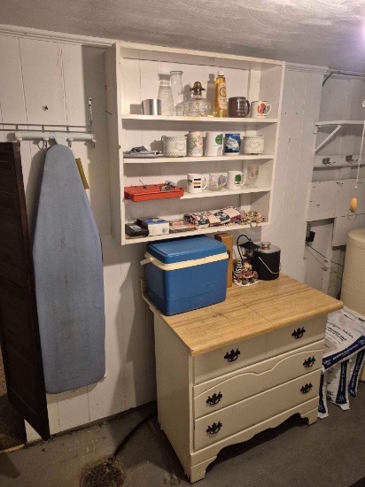 Laundry Room Contents - Wooden Stand, Cooler, Mugs, & Small Decor