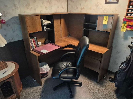 Corner Office Desk, Office Chair, & Remaining Contents