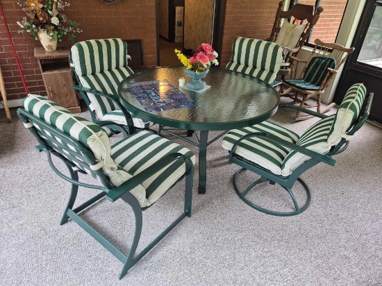 Metal Glass Top Table & 4 Chairs