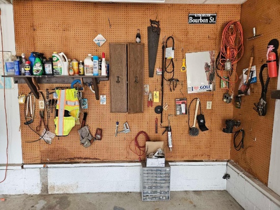 Pegboard Contents - Hardware Organizer, Tools, Cleaners, Sprays, & more
