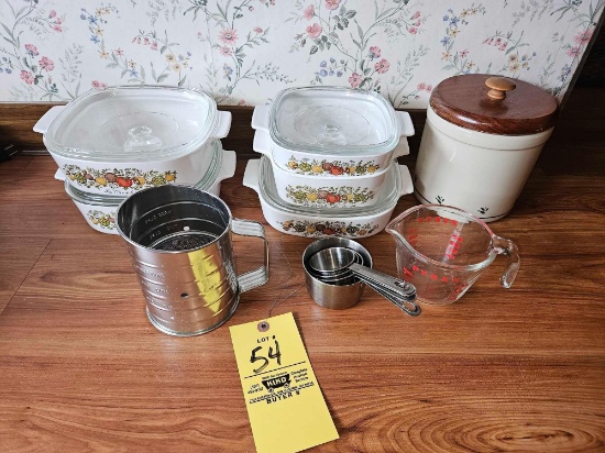 Corningware Set, Canister Set, Pyrex Measuring Cup, & Baking Items