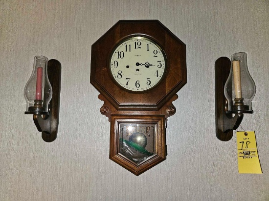 Howard Miller Regulator Westminster Chime Clock w/ 2 Decorative Wall Sconces