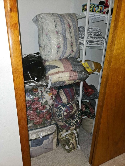 Closet Contents - Bedding, Linens, Tie-Matic Hanger, & Small Decor