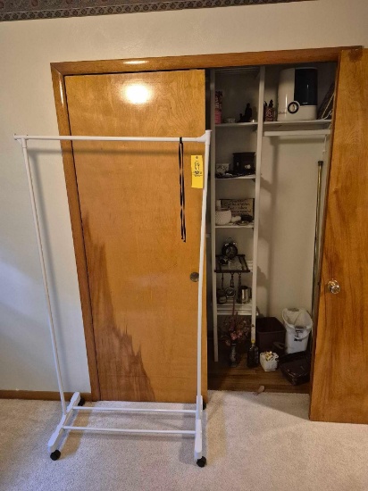 Laundry Rack Cart & Closet Contents - Small Decor, Hamper, & Vicks Vapor Tibio