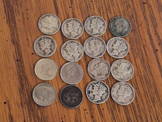 11 Mercury Dimes & Small Coin Assortment