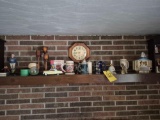 Ash Bucket & Basement Fireplace Mantle Contents - Steins, Decanters, & Small Decor