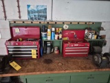 2 Benchtop Craftsman Toolboxes & Remaining Workbench Contents - Sprays, Tools, Oils, & more