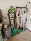 Yard Tool Assortment & Galvanized Trash Can
