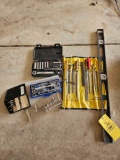 Tool Assortment - Files, Socket Sets, Drill Bits, & Level
