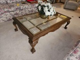 Carved Solid Wood Glass Top Coffee Table