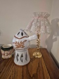 R. Galvan Pottery Pieces, Early Head Lamp, & Small Decor Assortment