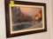 large framed signed oil on canvas print, signed ship scene, large wall mirror, floor lamp