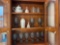assorted glassware, martini set, sunflower candle decor, painted tea pot, bells, vase