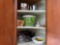 Kitchen lot including salad spinner, coffee pot, bakeware, bowls, corningware, serving pcs, dishes,