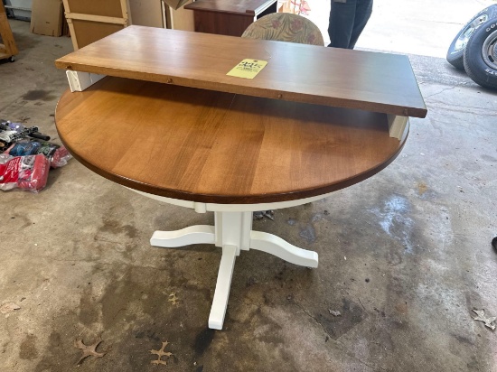 Maple Pedestal Table W/ Extra Leaf and two Chairs