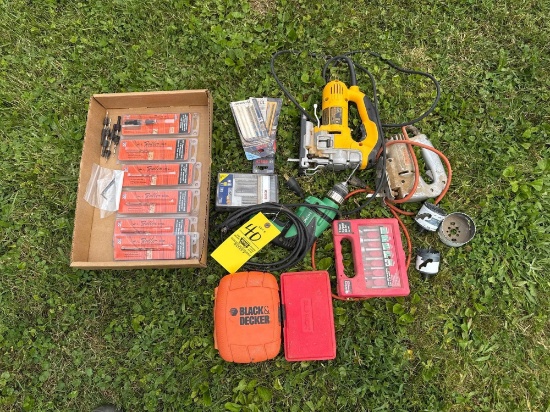 Hitachi drill - DeWalt scroll saw - forstner bits - taper bits - etc