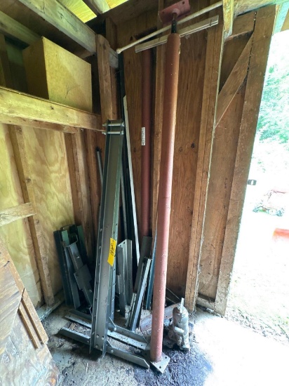 shop press parts and iron in corner - back shed