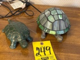 stained glass lighted turtle lamp, metal turtle figurine