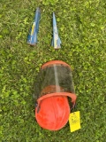 Helmet with shield - splitting wedges