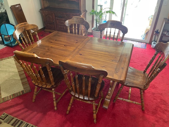 Pine Drop Leaf Dining Room Table with 6 Chairs