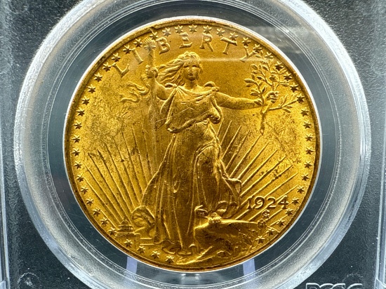 Graded 1924 $20 Gold Saint Gaudens Double Eagle MS62