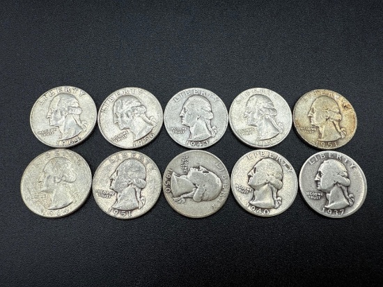 Silver Washington Quarters Assorted Dates bid x 10