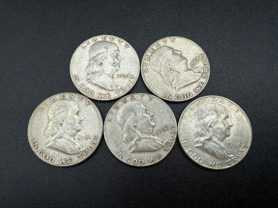 Franklin Half Dollars Assorted Dates bid x 5